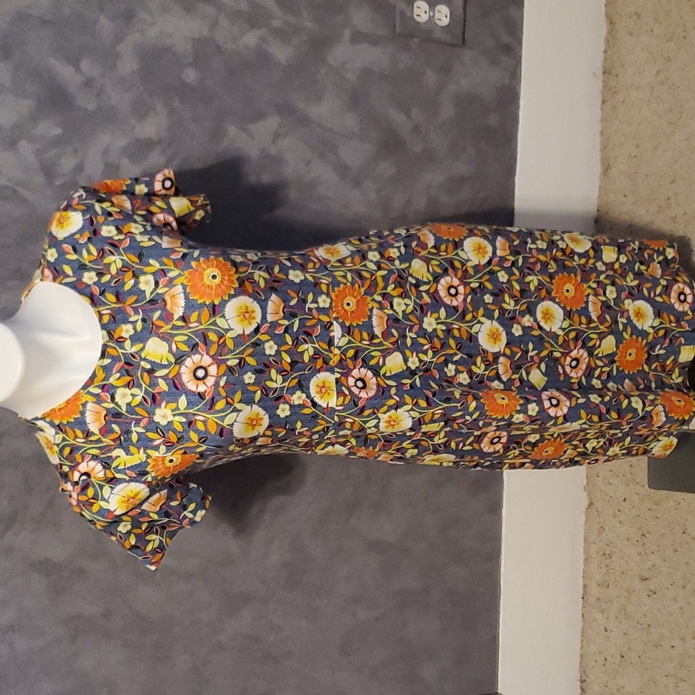 J. Jill Blue & Orange Floral Design Dress Sz XS